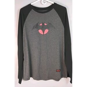 DC Comics Batman Long Sleeve TShirt Size Large Baseball Raglan Style Gray Black